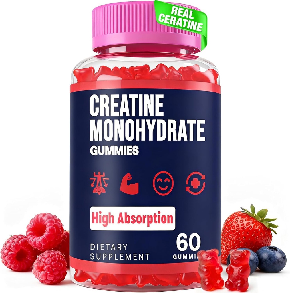 Creatina Monoidrato Gummies per le donne e gli uomini, Taurina & B6, Chewable Creatina Pre Workout Gummies per Max Forza & crescita del muscolo, Energia, Endurance, Creatina per gli uomini e le donne - 1 bottiglia