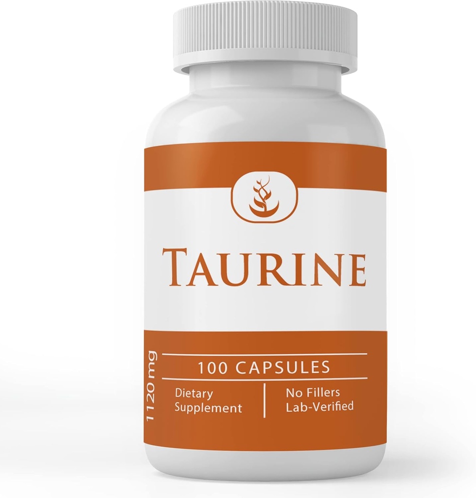Ingredienti originali puri Taurina, (100 capsule) 100% puro, senza additivi o riempitivi, Lab verificato