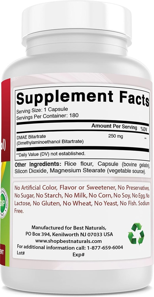 Migliore naturali DMAE Supplemento 250 mg & vitamina B1 come Thiamine Mononitrato 100 mg