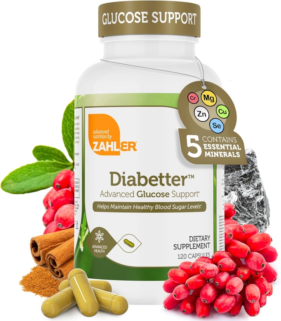 Zahler Diabetter, Advanced Glucose Support Supplement con Cannella, Kosher certificato, 180 capsule