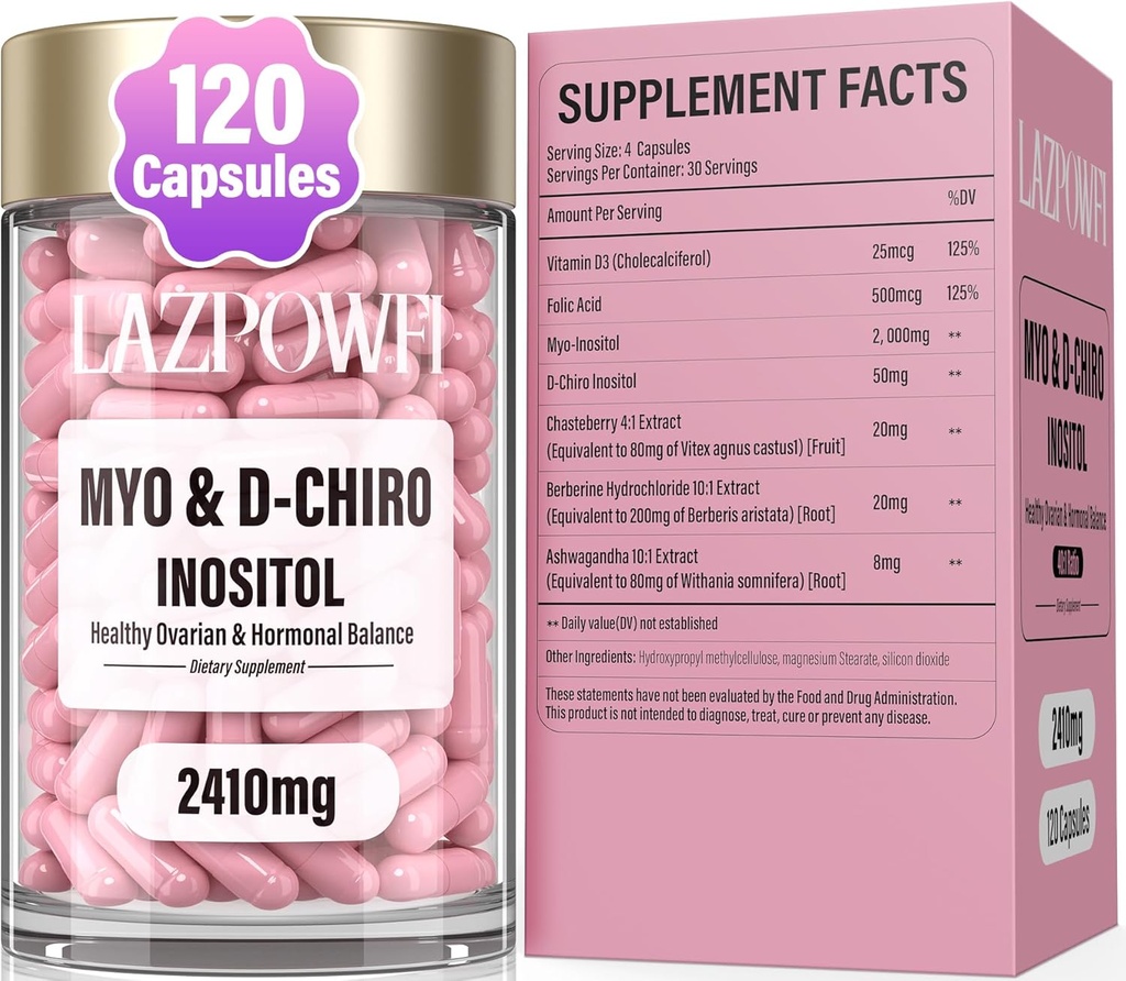 Integratore inositolo – Myo-Inositol & D-Chiro Inositol con Chasteberry, Berberine & Ashwagandha – Ideale 40:1 Blend con Folate & Vitamina D – Vegan Women’s Wellness Formula – 120 Capsule