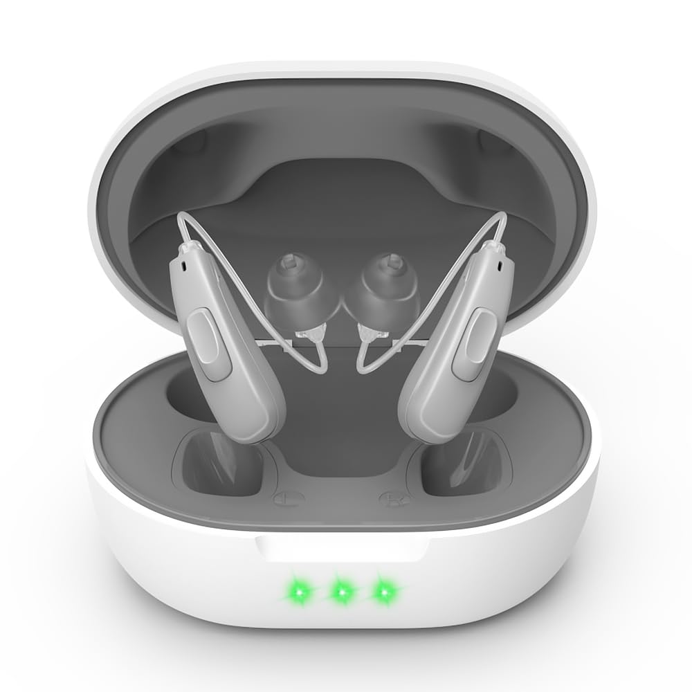 True Hearing Aids (Not Amplifier) 11 Channals Professionale Ricaricabile Apparecchi acustici Impermeabili per gli anziani Serve con il rumore Cancelling Hearing Aid con Magnetic Charging Box (Grey)