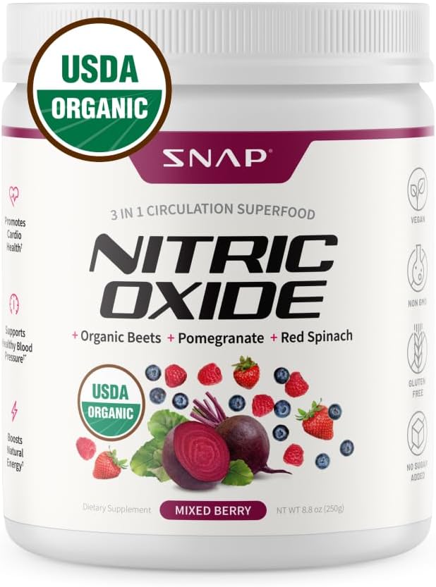 Supplementi di scatto USDA polvere di radice di barbabietola organica, supplemento di ossido nitrico 3-in-1, supporto pressione sanguigna sana e circolazione del sangue, 250g (bacca mista)