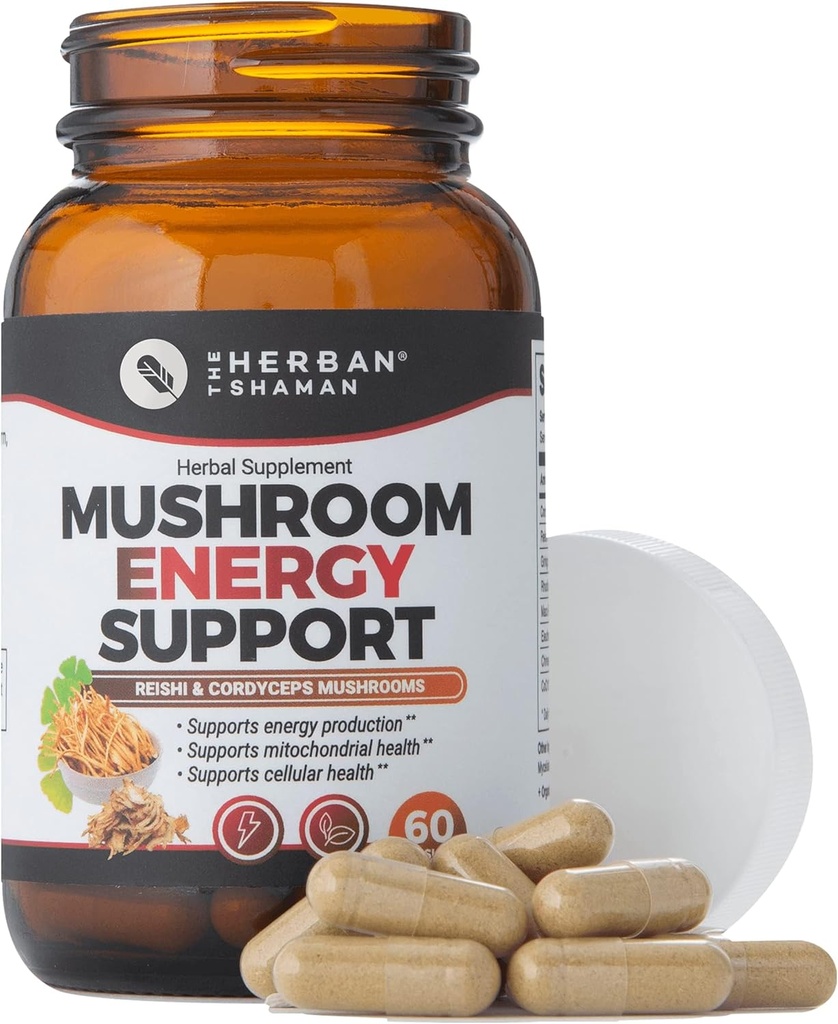 Integratore di funghi Supporto energetico | Estratto di erbe di funghi biologici con Reishi, Ginkgo, Rhodiola, Maca, Ginseng cinese, CoQ10 + di più (60 capsule)