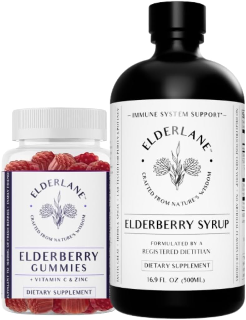 Elderlane Elderberry Syrup and Elderberry Gummies - Ex RD Naturals - Integratore di supporto immunitario per adulti e bambini - 16,9 Oz Syrup e 60ct Gummies