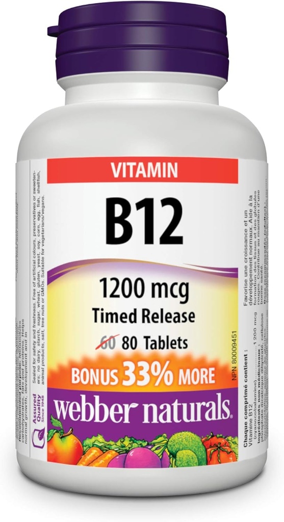 Webber naturali Vitamina B12 Timed Release 1200mg 80 compresse
