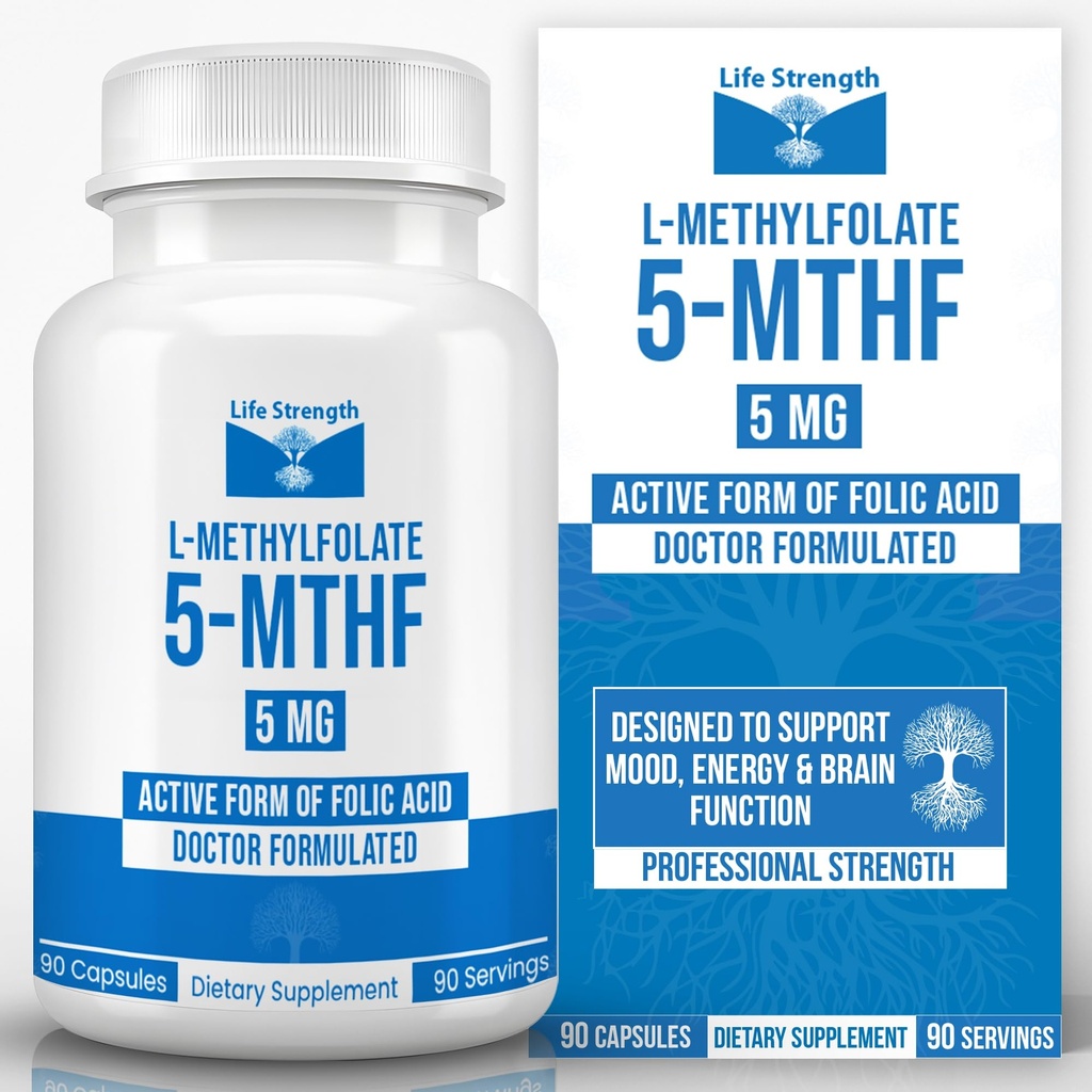 L-metilfolato 5 MG, Ottimizzato e altamente bioattivo metile Folate, 5-MTHF supplemento per il supporto di umore e immunitario, Integratore di dieta naturale per l'energia, Non OGM & Gluten-Free, 90 capsule