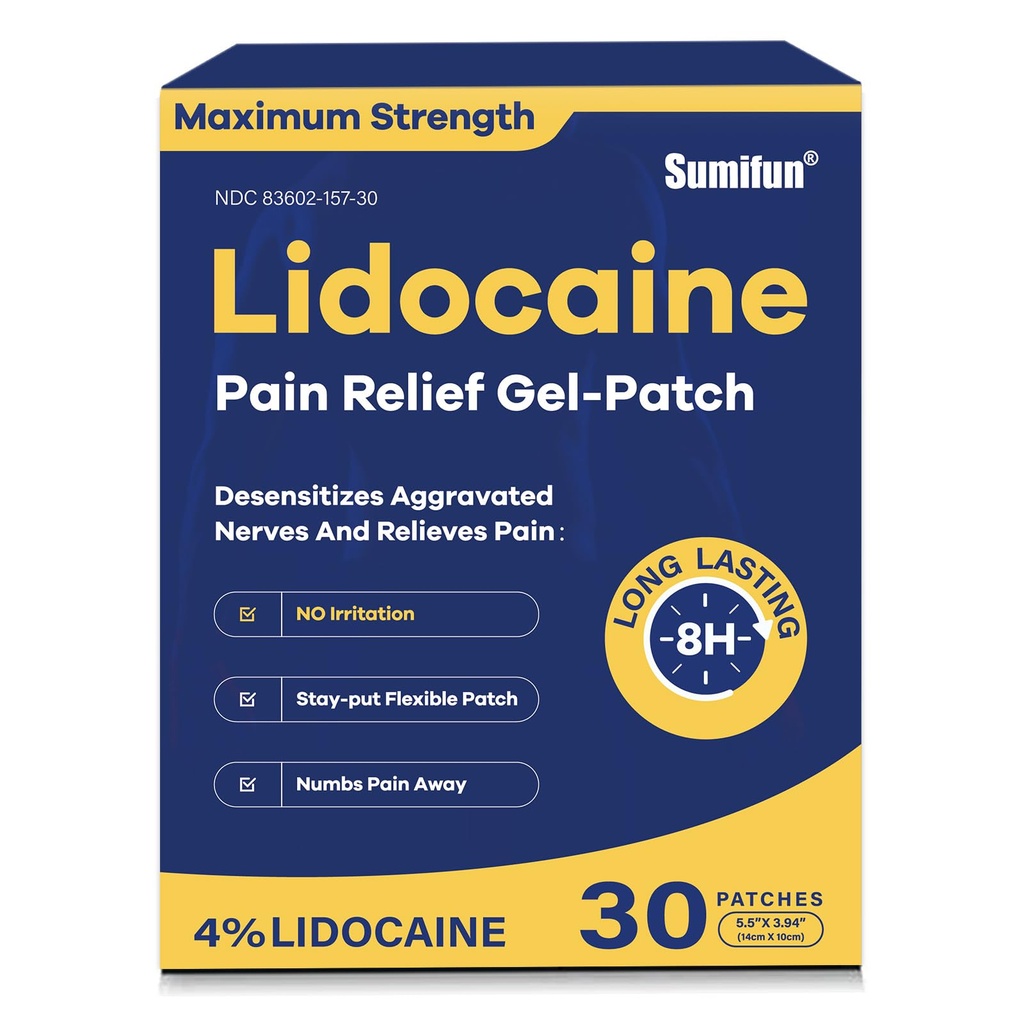 Sumifun 4% lidocaina dolore sollievo Patch 30 conteggio massimo resistenza Numbing Gel Patch per la schiena ginocchio collo Joint Ache Muscolo Soreness Topical Analgesic FSA o HSA Eleggibile