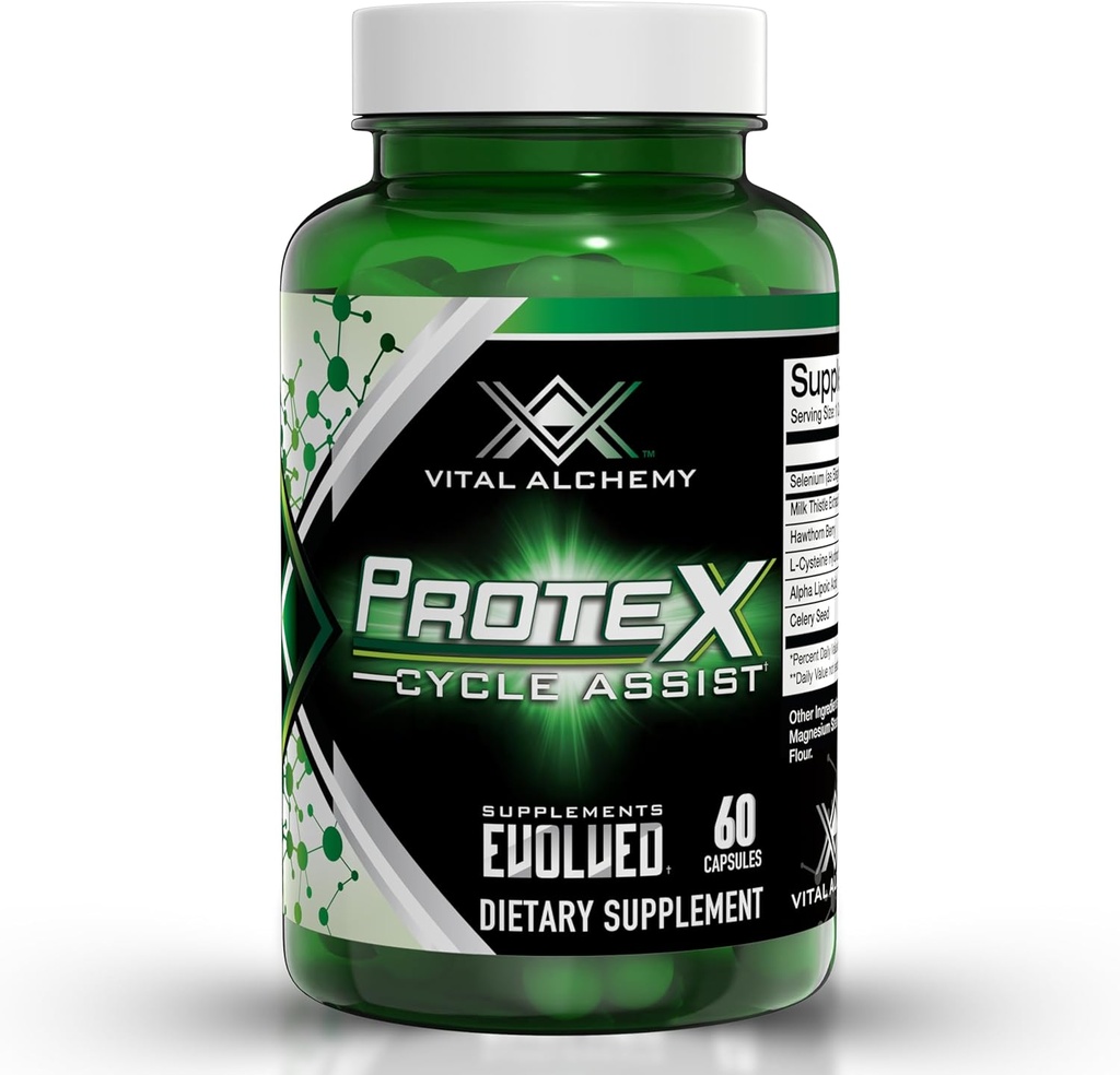 Vital Alchemy ProteX On Cycle Assist - Liver Cleanse, Detox & Repair Formula - Integratore di supporto per fegato con cardo al latte, Acido alfa-lipoico,L-Cysteine hcl, e altri per gli uomini 60 Servings -USA Made