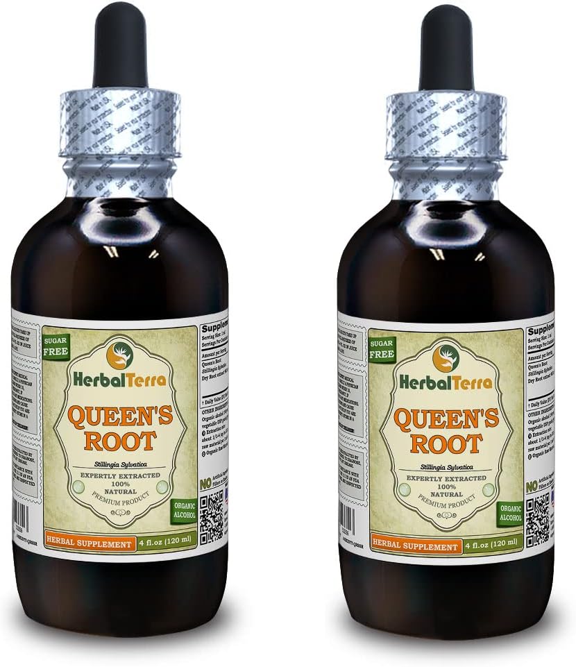 Radice della regina (Stillingia Sylvatica) Tintura, Estratto liquido di radice secca (Nome: HerbalTerra, Proudly Made in USA) 2x4 fl.oz (2x120 ml)