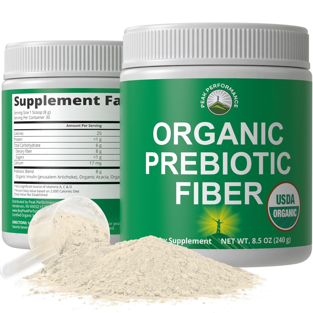 Polvere vegana prebiotica 3 in-1 per la salute del fegato. USDA Organic Raw Whole Food Plant Based Prebiotics Integratore Digestivo con Inulina Organica (Jerusalem Artichoke), Fibre di Acacia, SunFiber
