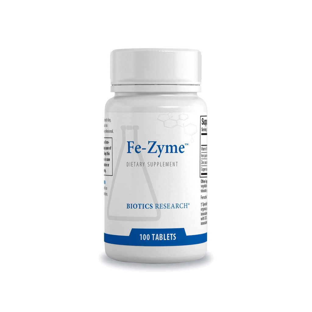 Biotics Research Fe-Zyme 25 Milligram Iron, Zinco Aggiunto e Rame, Supporta la produzione normale di globuli rossi, Livelli energetici sani 100 compresse