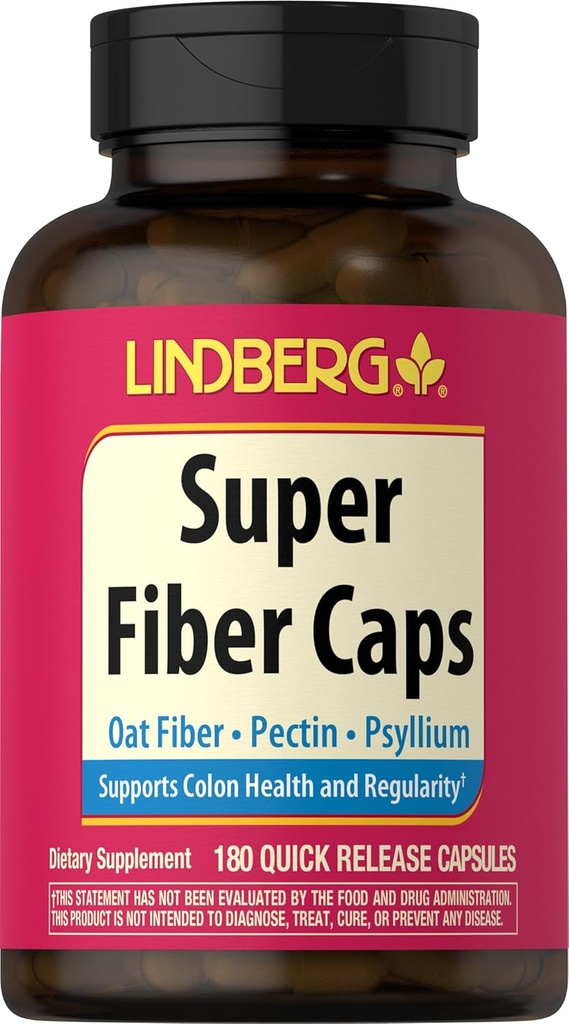 Lindberg Super Fiber Supplemento | 180 capsule | Oat, Pectin, & Psyllium | Non-GMO & Gluten Free