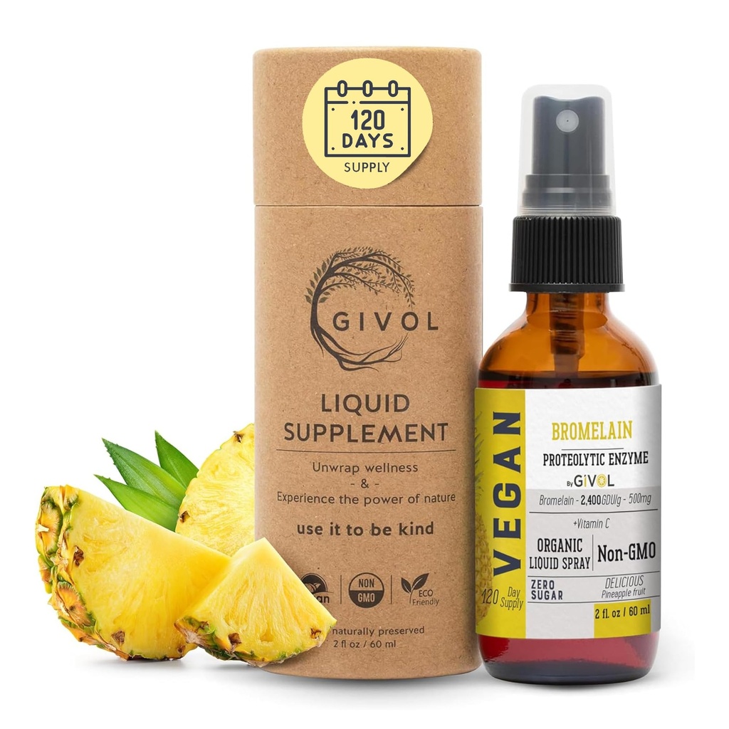 Estratto di ananas crudo di bromelaina biologica - Potenziato 500mg, per bambini e adulti - per la salute digestiva, risposta infiammatoria e guarigione - Non OGM - Alimentazione di 120 giorni 60ml