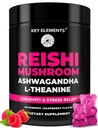 Natural Reishi Mushroom Gummies & L Theanine con Ashwagandha - Potent Mushroom Supplements for Immune Support, Stress Relief & Better Sleep Gummies - Ashwagandha Gummies for Women & Men