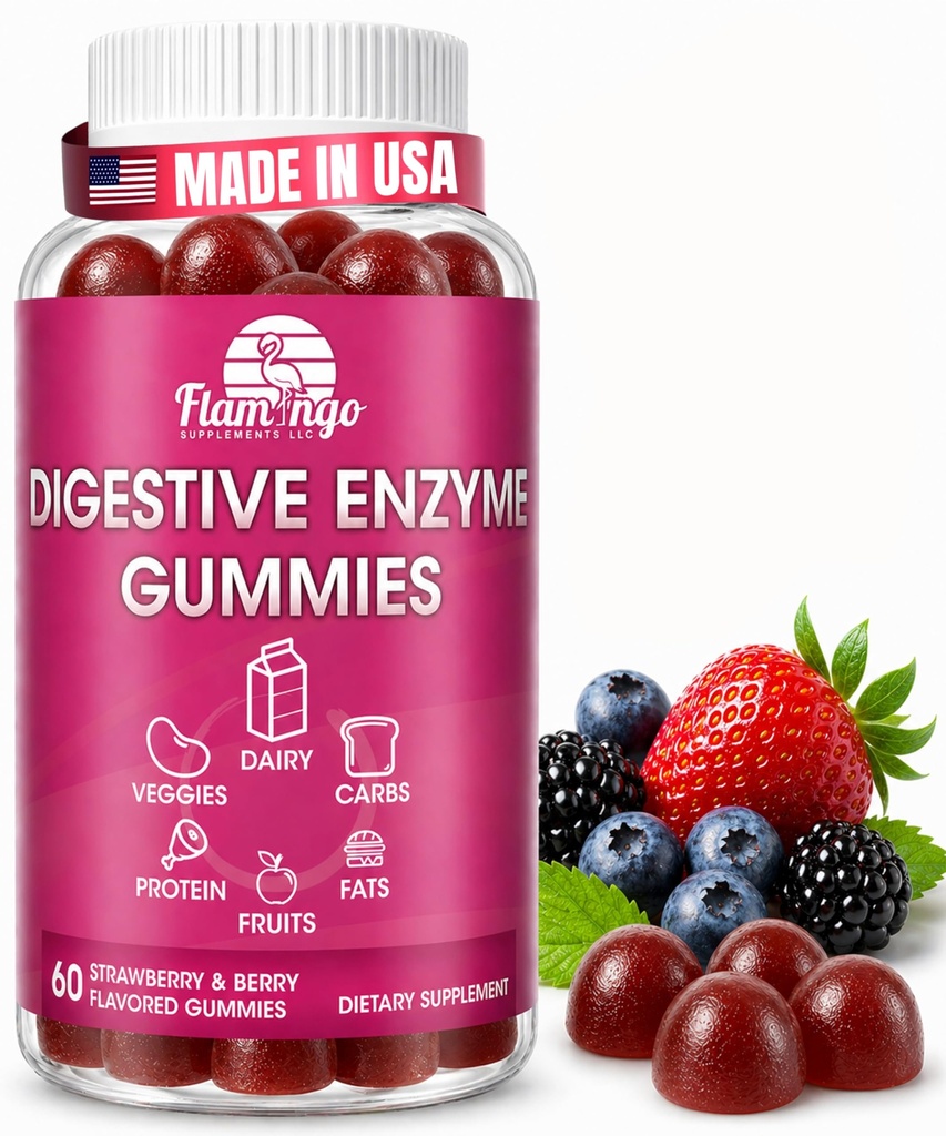 Gummie masticabili digestive: aiuta l'intolleranza alimentare, Debloat, e per digerire latticini, carboidrati, verdure, proteine, frutta -Amylase Protease Lipasi Lattasi- naturalmente Gummie Vegane aromatizzate. 60 conteggio