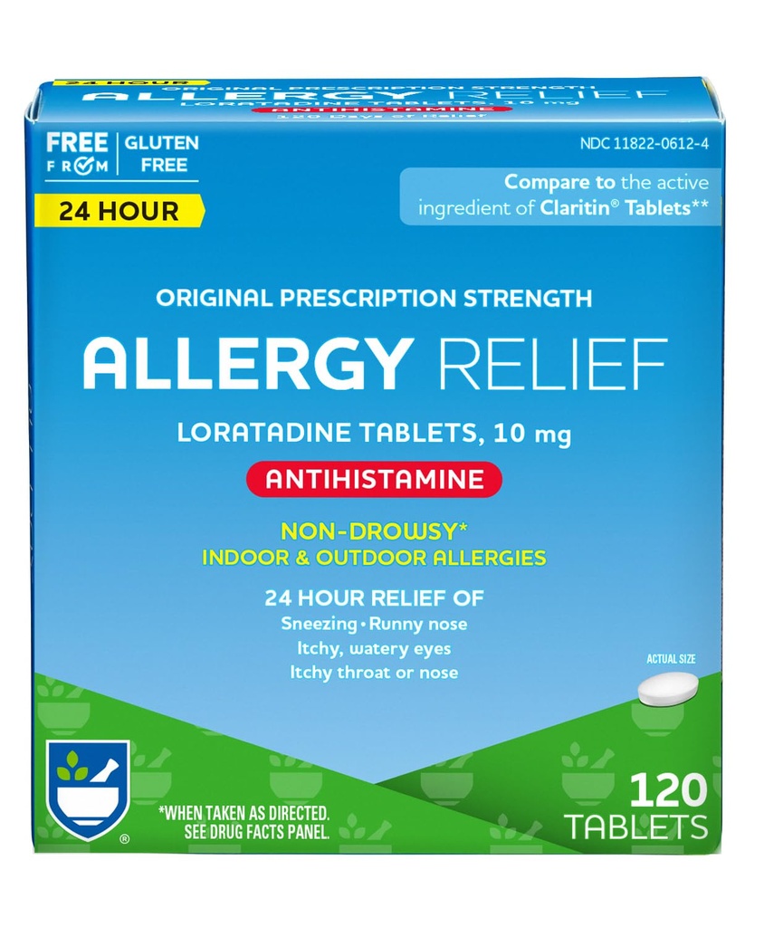 Rite Aid 24 ore Loratadine 10 mg Allergy Relief Tablets, 10mg - 120 Count | Pillole di Allergia Non Dolci, Medicina