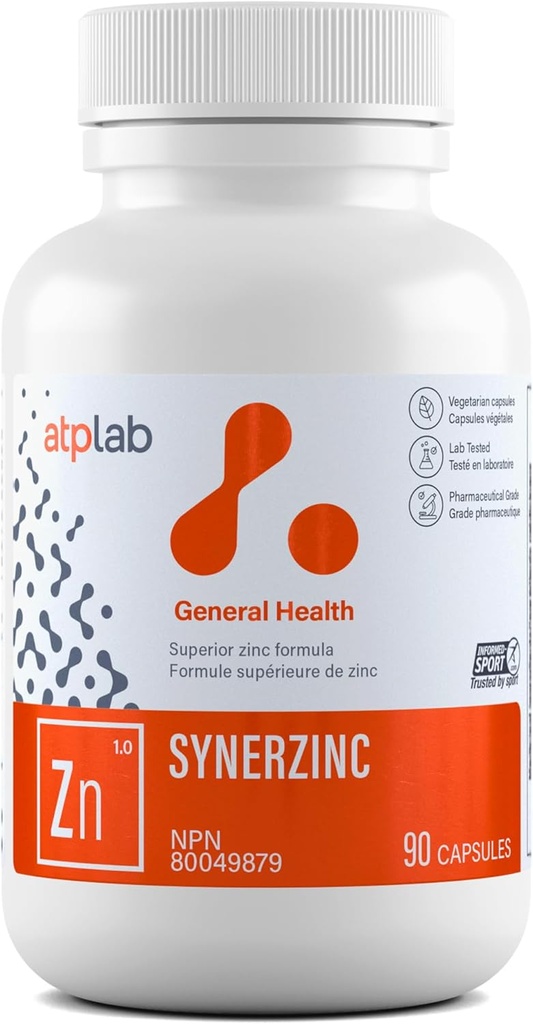 ATP LAB Synerzinc 90 caps - Integratore di zinco vegano per gli uomini e le donne - Integratori minerali di zinco - Pelle sana - Vitamine di zinco per gli adulti