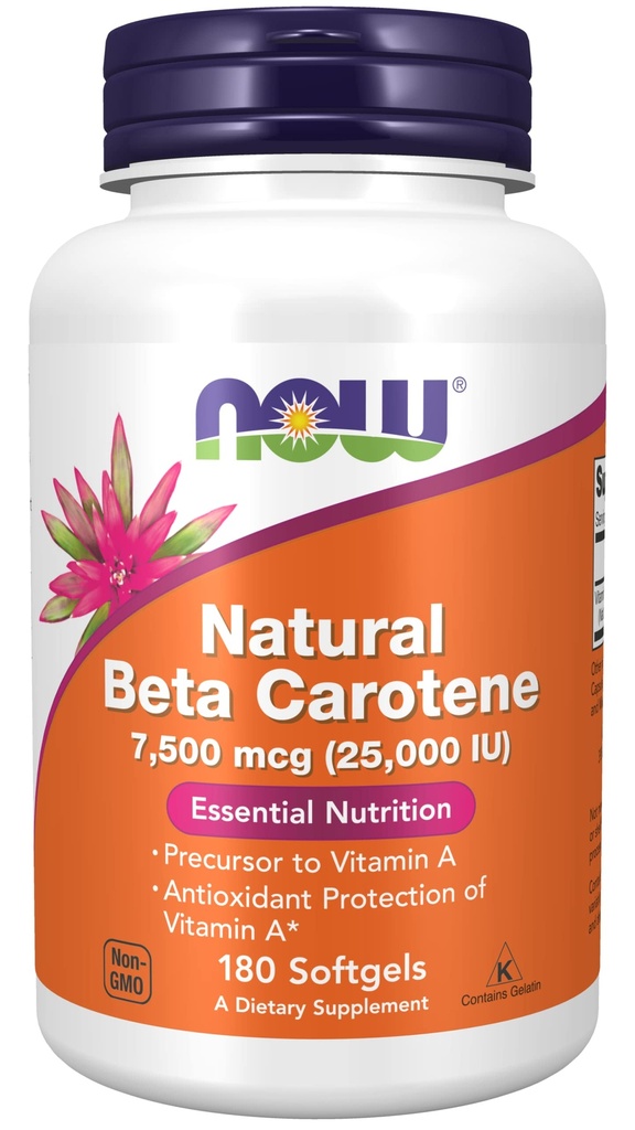 NOW Integratori alimentari, Beta naturale Carotene 25.000 UI, Nutrizione essenziale, 180 Softgels