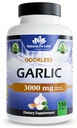 NaturaLife Labs Odorless Aglio – 3.000 mg Equivalente per porzione – 150 Softgels – Estratto di lampadina aglio concentrato con olio extra vergine di oliva biologico – Non OGM, Senza glutine