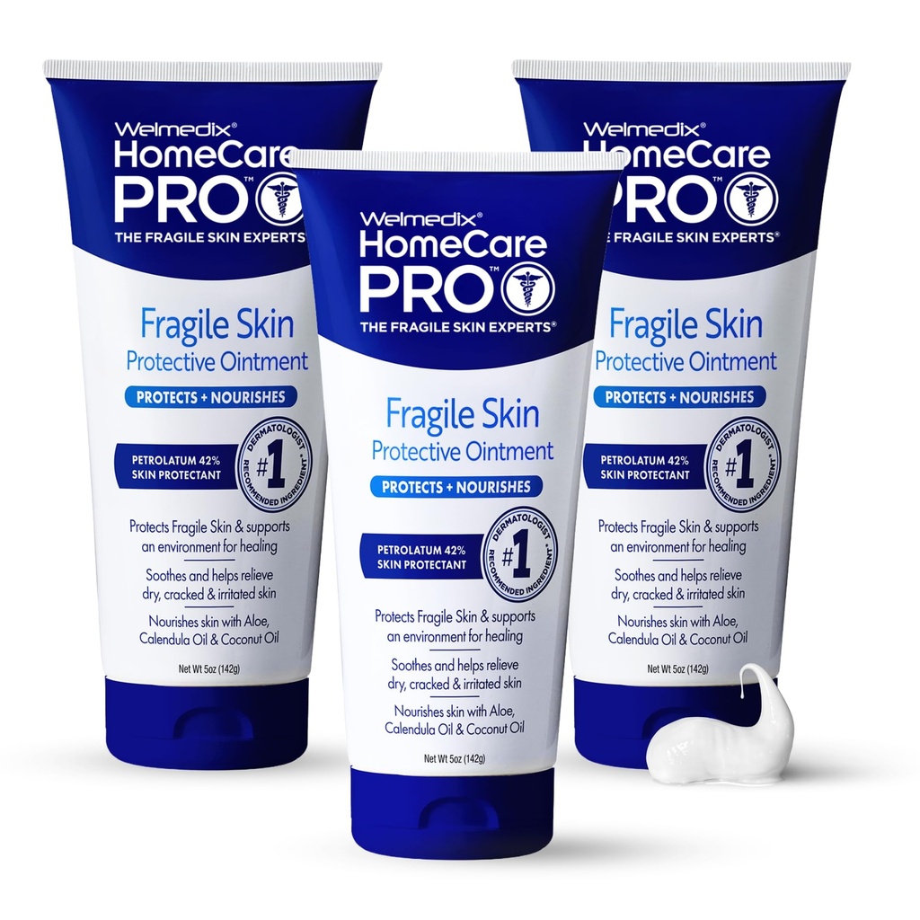 Welmedix Fragile Skin Protective Ointment | Ospedaliero Grade Guarigione Ointment, Barrier Cream & Skin Protectant w/Calendula per il trattamento di Eczema, Psoriasis, Dermatiti, Sore di letto, Chafing (Pacchetto di 3)
