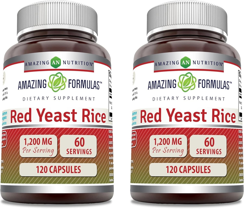 Incredibile formula rosso lievito di riso 1200mg per il consumo capsule supplemento | Non-OGM | Gluten Free | Made in USA (120 conte | 2 Pack)
