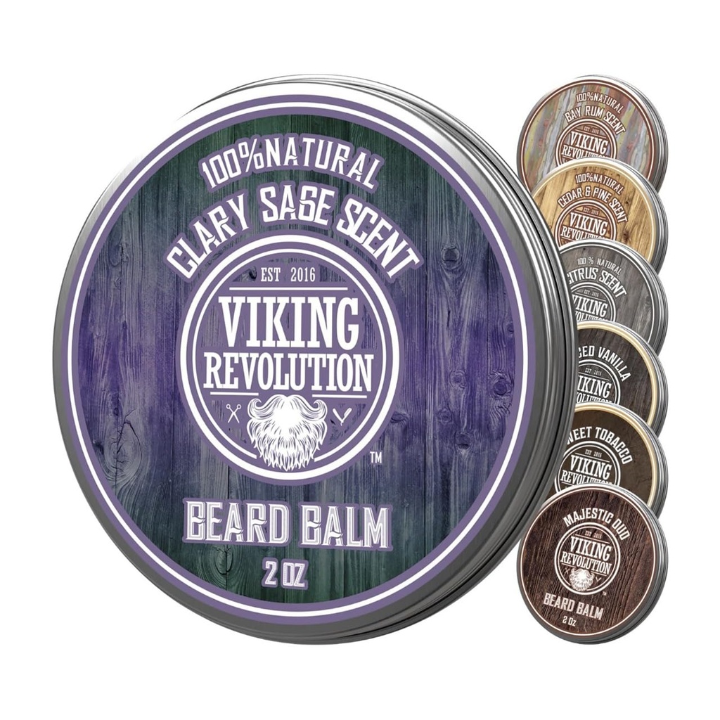Balm Cuscinetto Clary Rivoluzione Vichinga - Burro Cuscinetto con olio di Argan, Morbillo per Cuscinetto per gli uomini con olio di Jojoba - Moisturizzatore per il cuscinetto per gli uomini con cera d'api - Cuscinetto per gli uomini (2oz, 1 confezione)