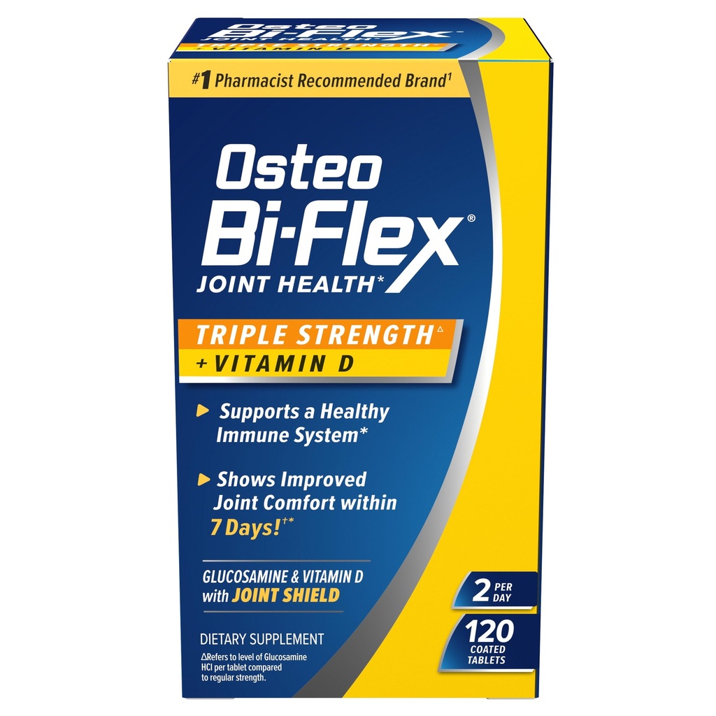 Osteo Bi-Flex Tripla resistenza con vitamina D Glucosamina Integratore comune di salute, Compresse rivestite, Rosso, 120 Conte