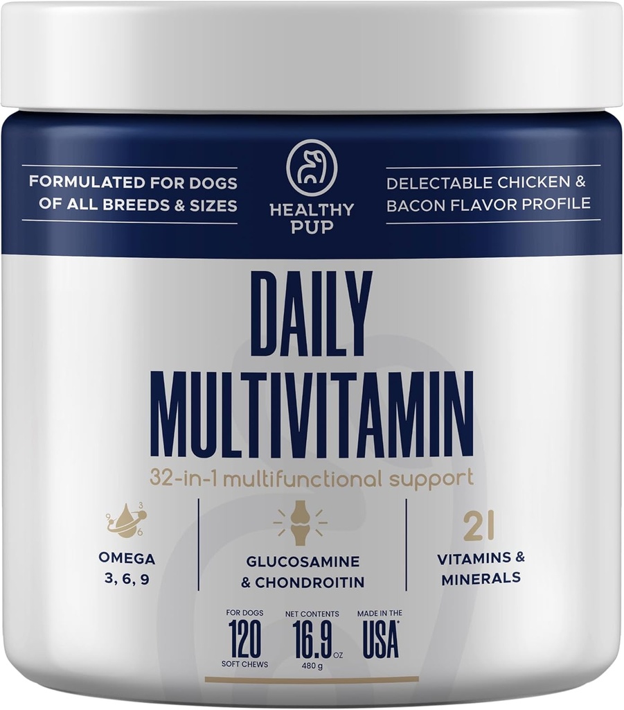 Cane Multivitamina Supplemento - 120 Morbide Chew Dog Vitamine e Integratori con Omega, Probiotici, Glucosamina e Altro - per cani piccoli, grandi e anziani