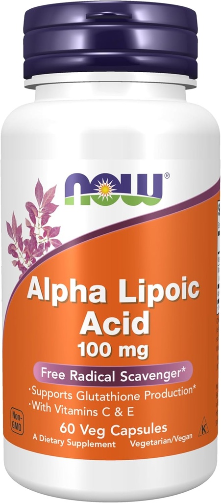 NOW Integratori alimentari, Acido alfa lipoico 100 mg con vitamine C & E, Scavenger radicale libero*, 60 capsule di veg