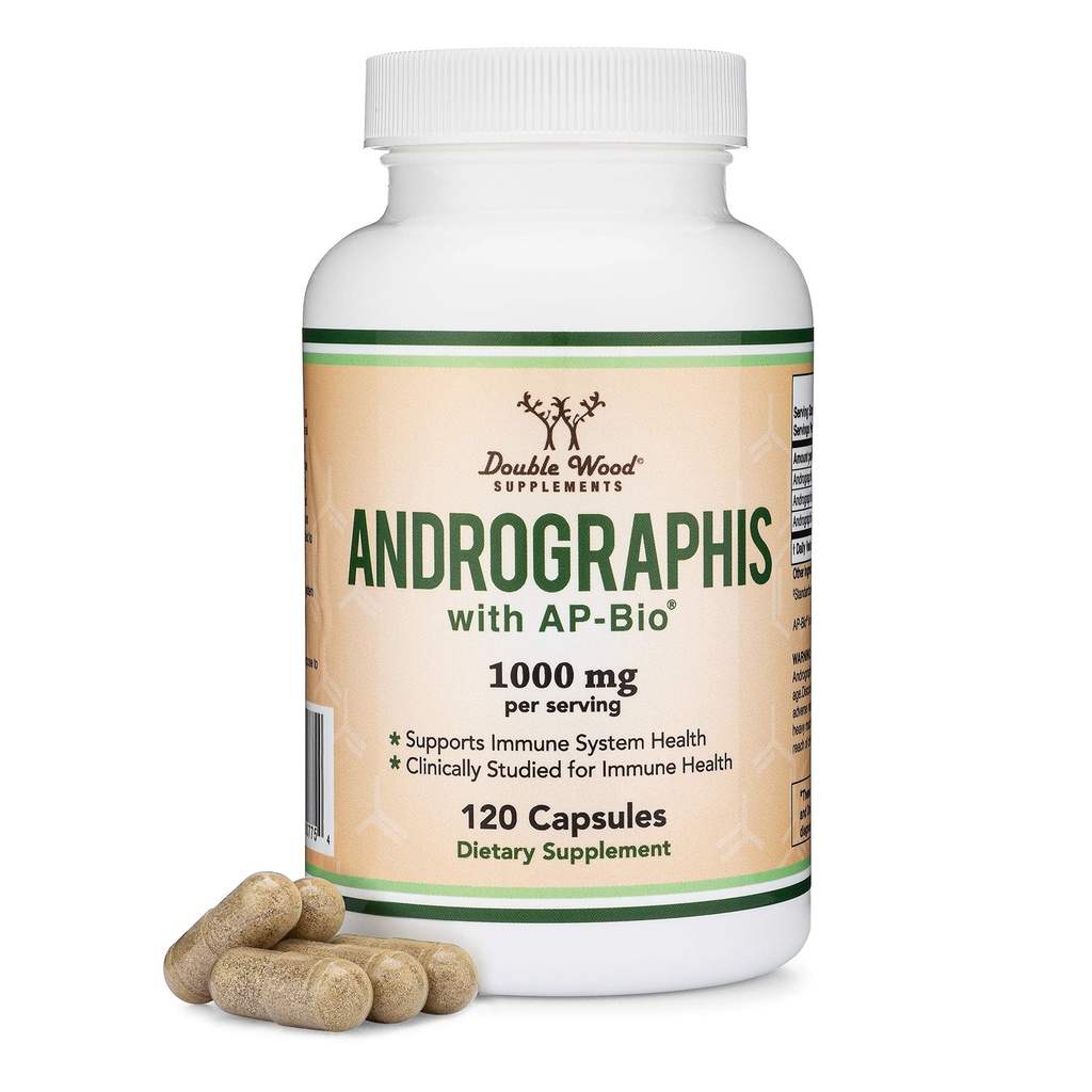 Andrographis Capsules Max Andrographides - 1.000mg Dimensione di servizio (120 capsule) con AP-Bio (estratto Paniculata Andrographis Pattented) - Studi clinici per la salute del sistema immunitario di legno doppio