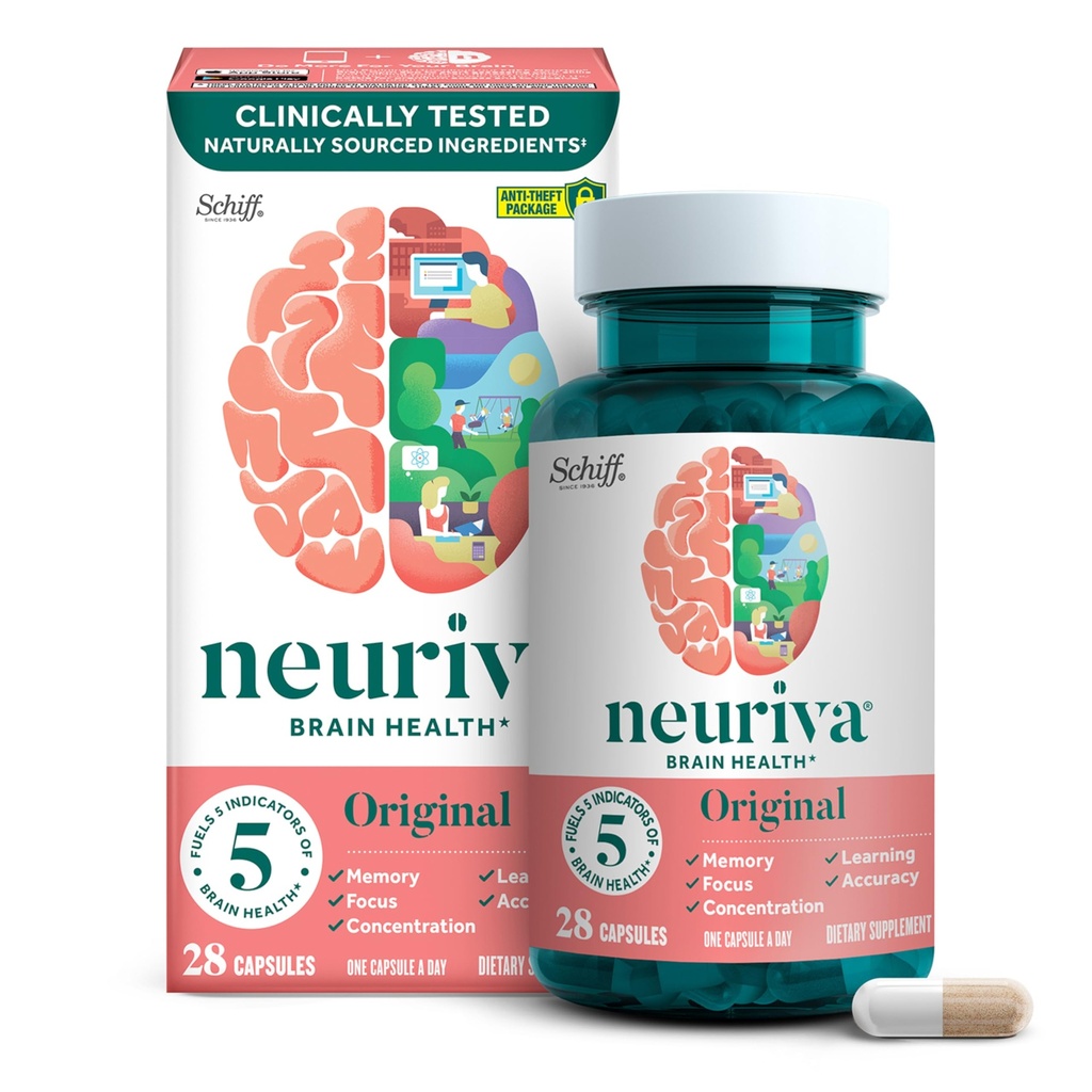 NEURIVA originale Decaffeinato clinicamente testato supplemento cervello nootropico per la memoria, messa a fuoco e concentrazione, neuroFactor & fosfatidilserine, 28ct capsule