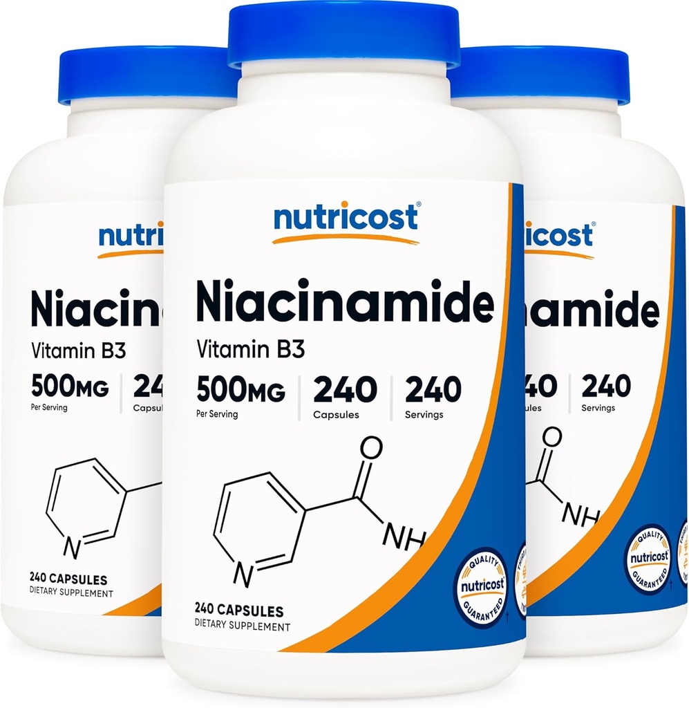 Nutricost Niacinamide (Vitamina B3) 500 mg, 240 capsule (3 bottiglie)