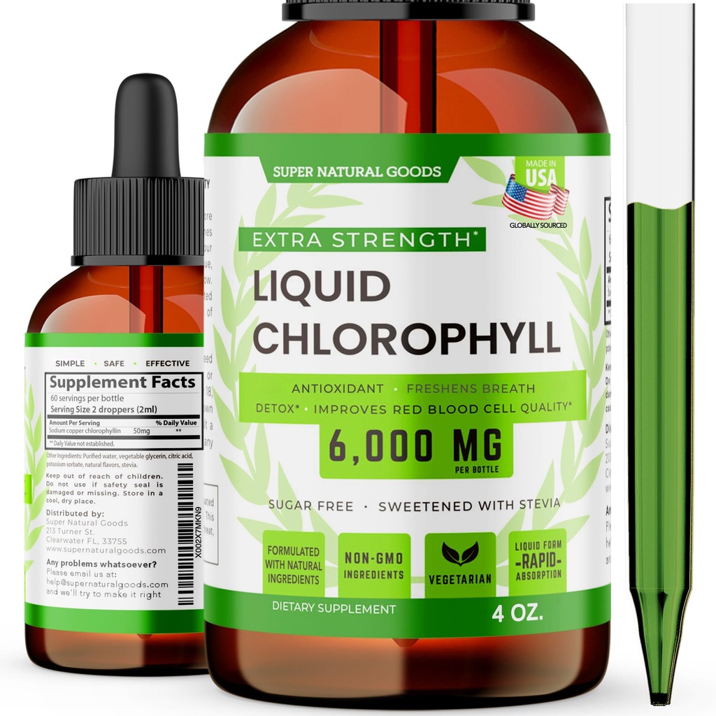 Clorofilla Liquid Drops (1500 MG) - Integratore di supporto immunitario per l'energia, Focus & Wellness Boost, Detox Cleanse, Skin Health & Gut Health - Non-GMO & Vegan (4oz)