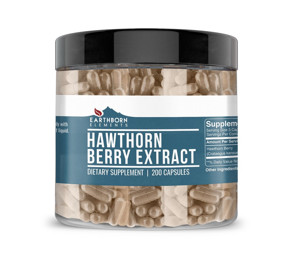 Elementi terrestri Estratto di bacche di biancospino 200 Capsule, Pure & Undiluted, Nessun Additivi