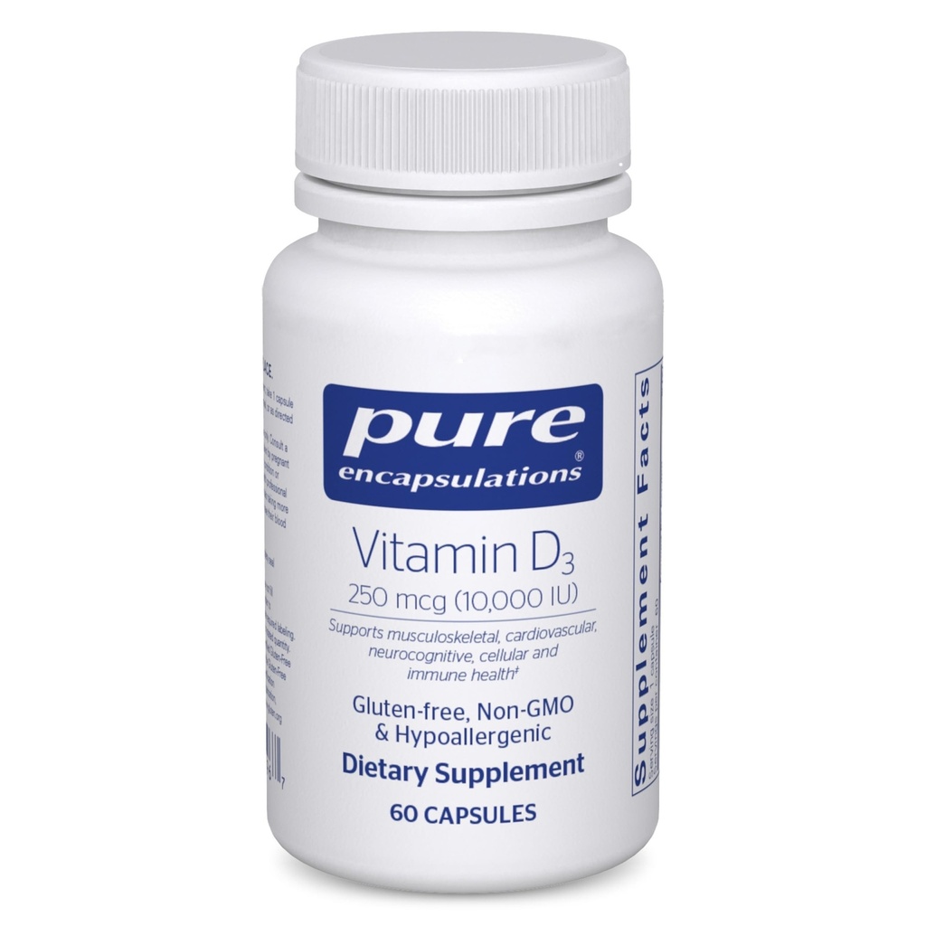Vitamina D3 250 mcg (10.000 UI) - Supplemento al supporto Bone, Joint, Breast, Heart, Colon & Immune Health - con Vitamina Premium D - 60 capsule