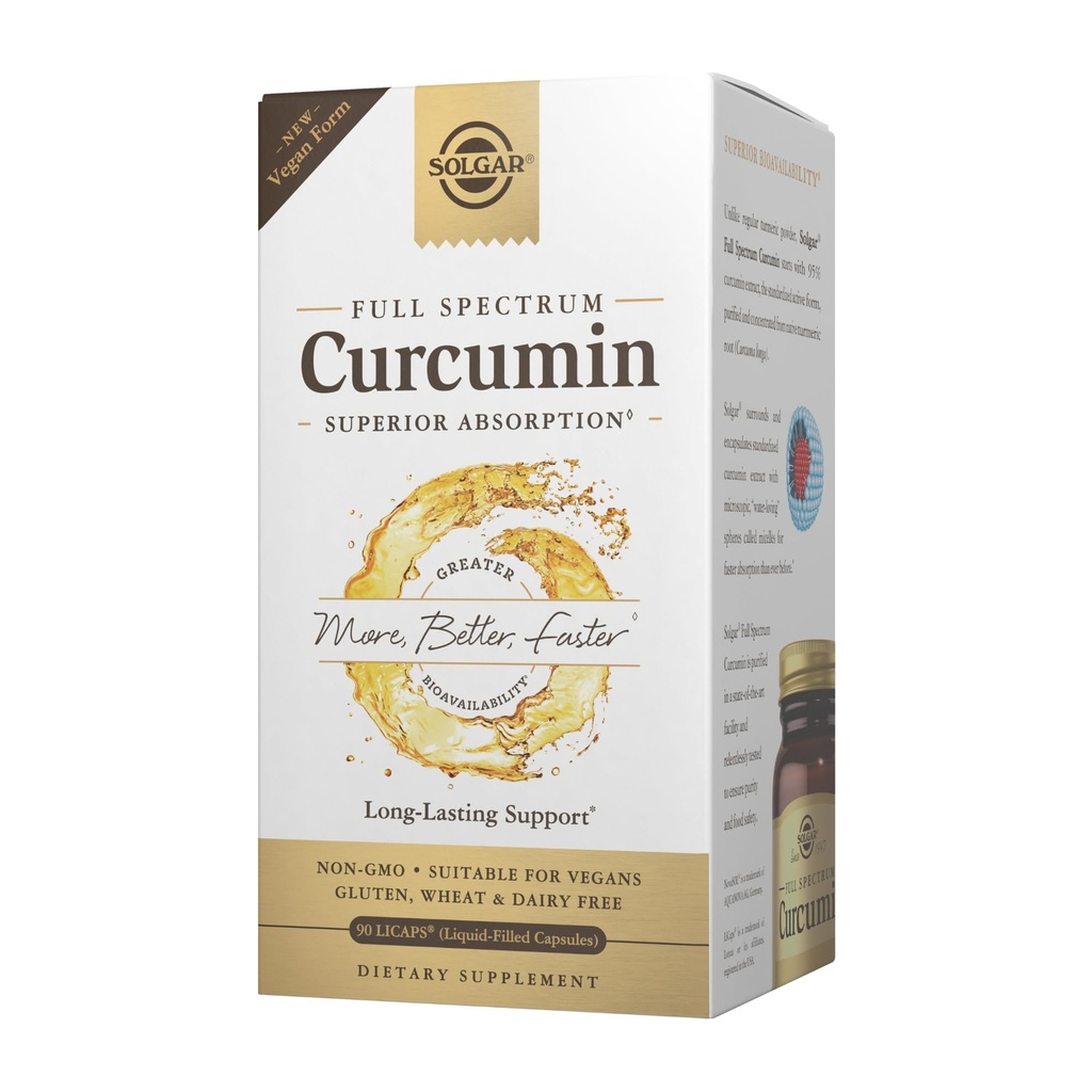 Solgar Full Spectrum Curcumin - 90 LiCaps - Superior Absorption - Cervello, Joint & Immune Health - Non-GMO, Vegan, Gluten Free, Dairy Free - 90 Serve