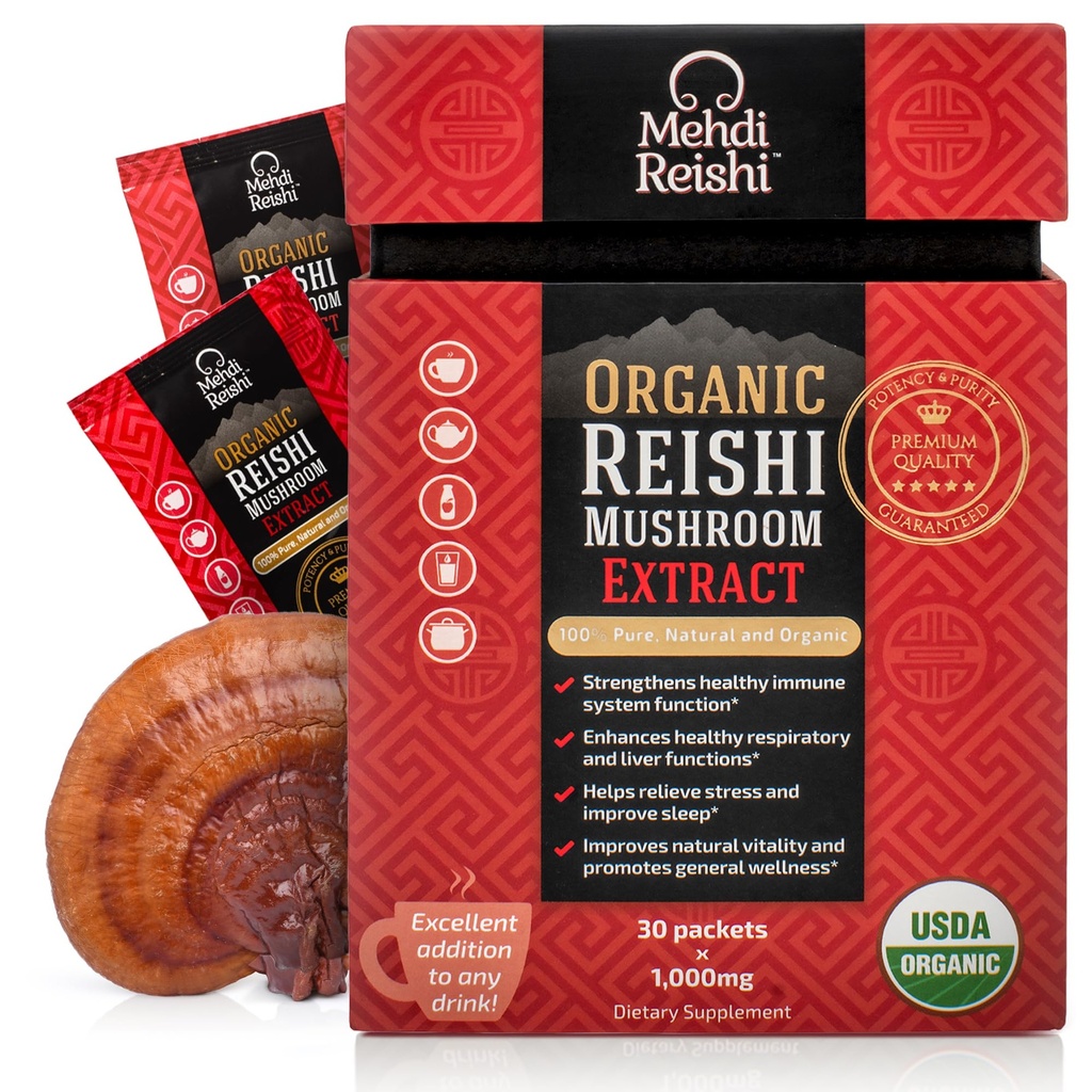 Estratto di funghi di reishi organico 35% Beta Glucan – 100% puro, Premium e organico – 30 Servings–Ganoderma Lucidum, Lingzhi, Tea