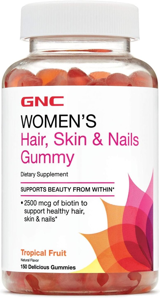 GNC Donna Capelli, Pelle & Nails Gomma - Frutta tropicale, 150 Gummies, Contiene Biotina per capelli forti e sani, Pelle e Unghie