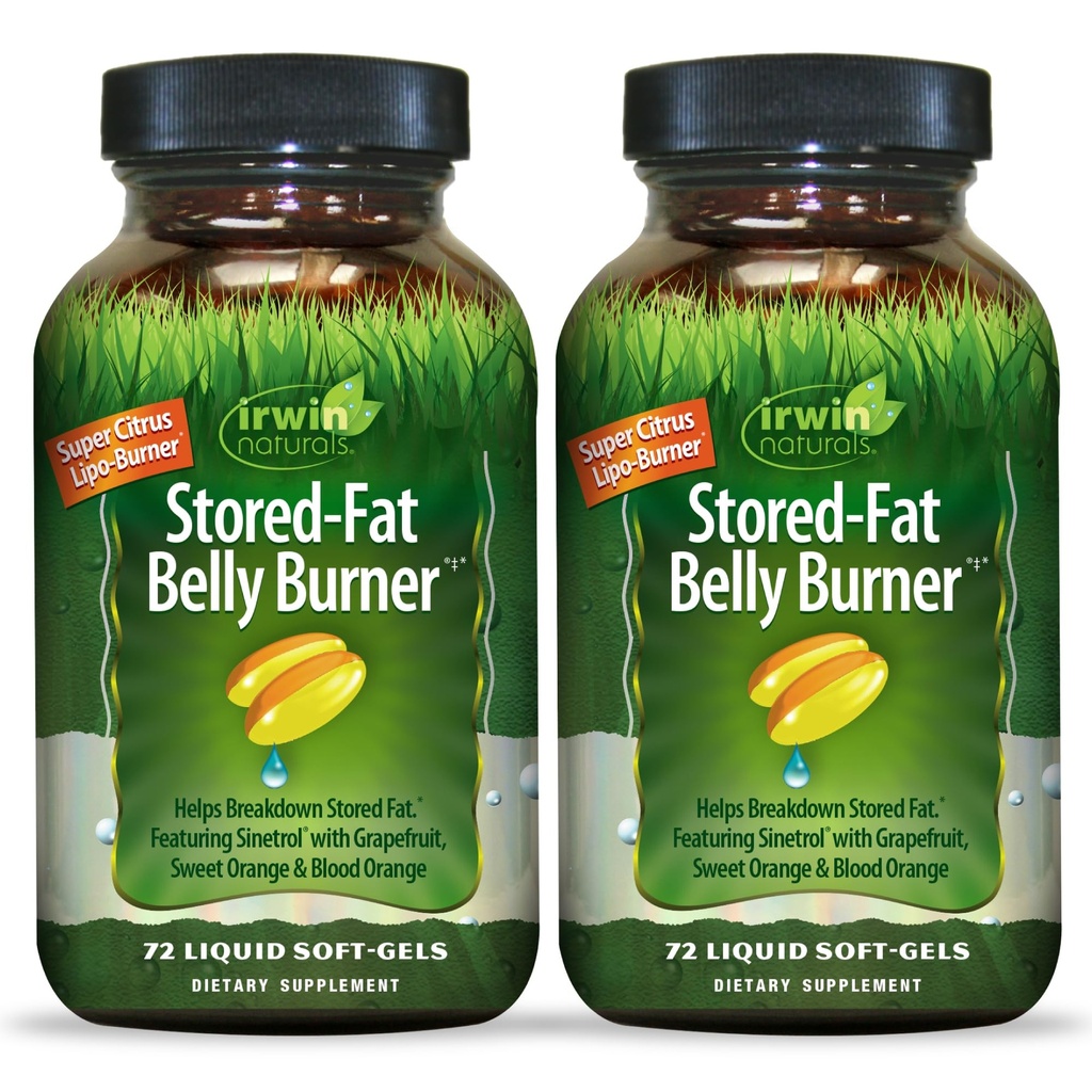 Irwin Naturals Stored-Fat Belly Burner - 72 Liquid Soft-Gels, Confezione da 2 - Aiuta il supporto Il crollo del grasso immagazzinato - 48 Total Servings