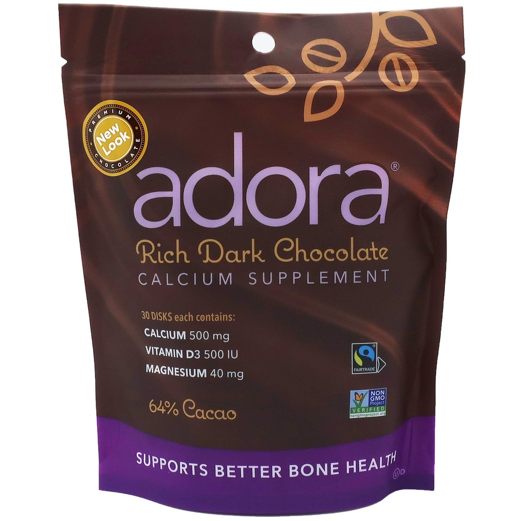 Adora Calcium Supplemento, Cioccolato fondente, Confezione singola - 30 ct