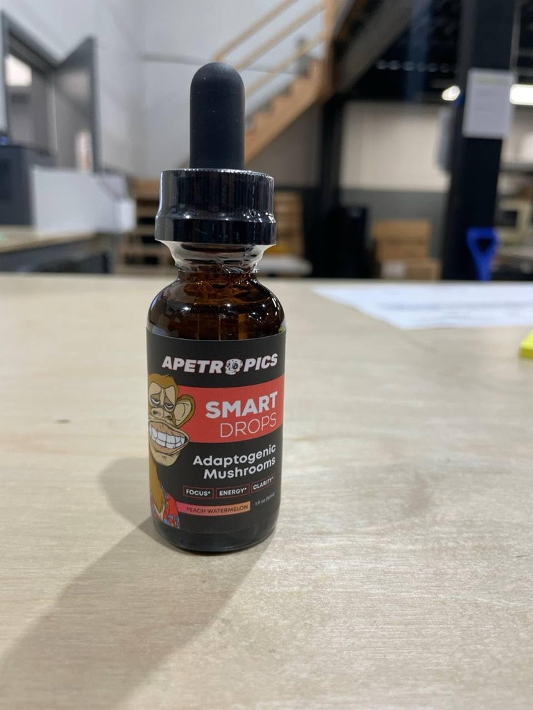 Apetropics Smart Drops - Adaptogenic Mushroom Tincture con Lion’s Mane, Cordyceps, Turchia Tail, Chaga, Reishi - Nootropic Supplement - Peach Watermelon Flavor, 30-Servings