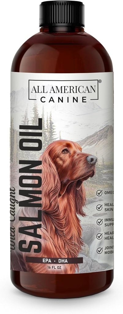 Wild Caught Salmon Oil | Optimal Source Omega 3 Fish Oil Liquid Food Supplemento per Dogs Skin, Coat, Joint e Immune Health, 16 fl oz
