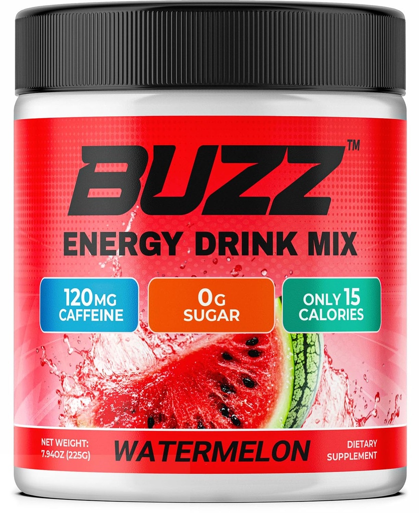 Mattina Buzz Energy Drink Powder - Energy Boost Drink Mix - Energia senza zucchero con antiossidanti - Morning Kickstart e Sport Nutrition Endurance Prodotto - 30 Serve, Watermelon, 8 once