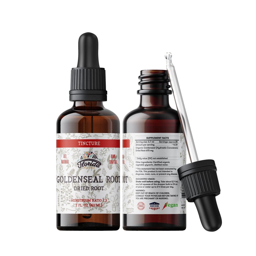 Goldenseal Tincture 2 oz – Estratto di erbe organico | Alcohol Free | Gocce di erbe vegane - Made in USA