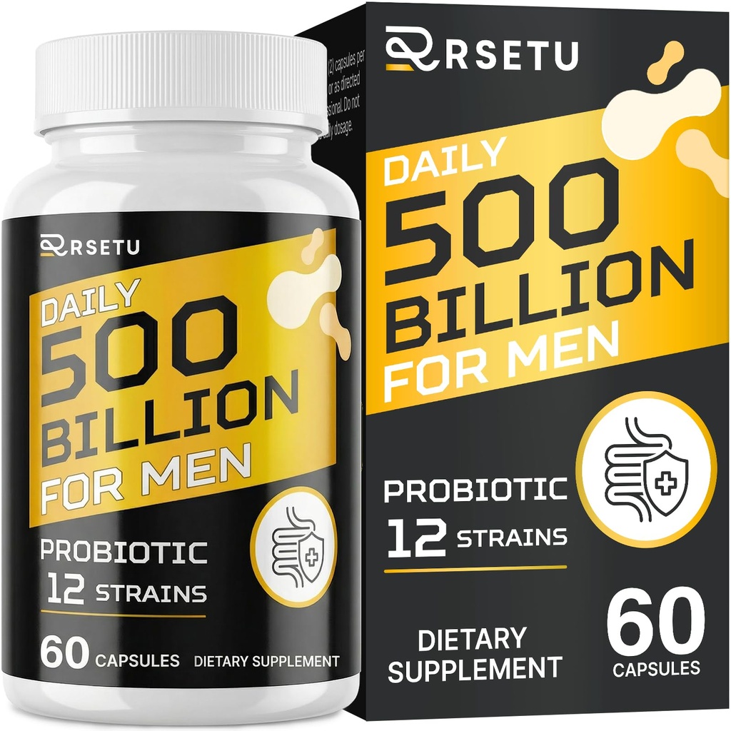 Probiotici per gli uomini, 500 miliardi di CFU & 12 Strains Mens Probiotico con mirtillo currico, Goji, Gut Salute per gli uomini, per la salute digestiva, Gut, Bloating & Gas, Immune, Supporto per l'energia, fornitura di 30 giorni