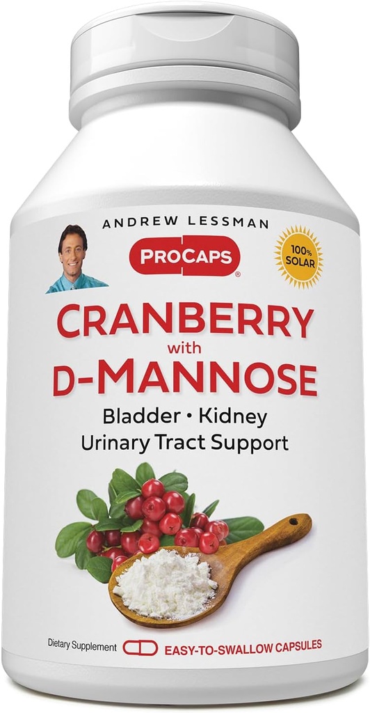 ANDREW LESSMAN Cranberry con D-Mannose - 30 capsule - Supporta la vescica, rene e salute del tratto urinario. Concentrato di mirtillo standardizzato ad alta potenza e D-Mannose. Facile da ingoiare capsule