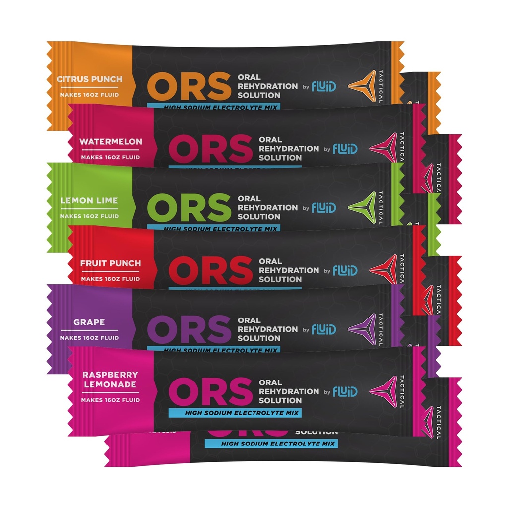 Fluid Tactical - ORS Extreme Dehydration Electrolytes, 6-Flavor Variety Pack | 12 Count Stick Pack
