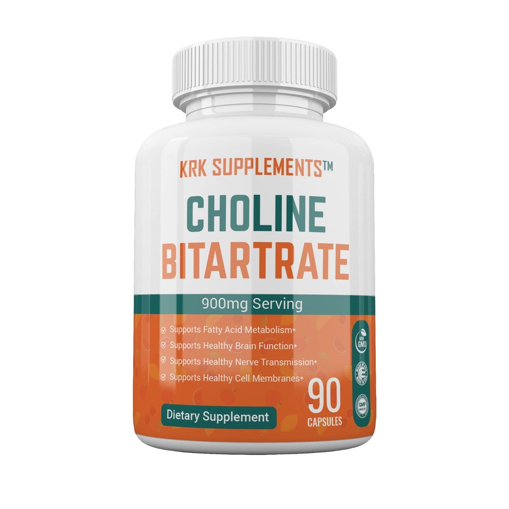 1 Pack Bitartrate Choline 900mg Per servire 90 capsule KRK integratori