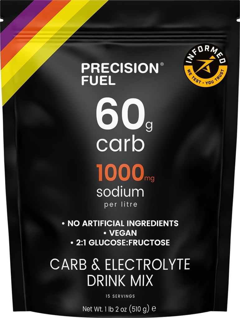Precision Fuel PF 60 Carb & Electrolyte Bevo Miscelatore per Idratazione & Energy - Endurance Nutrizione sportiva, Vegan, Hypotonic - 60g Carb, 1000mg Sodium per Litre - Mite Citrus Flavor
